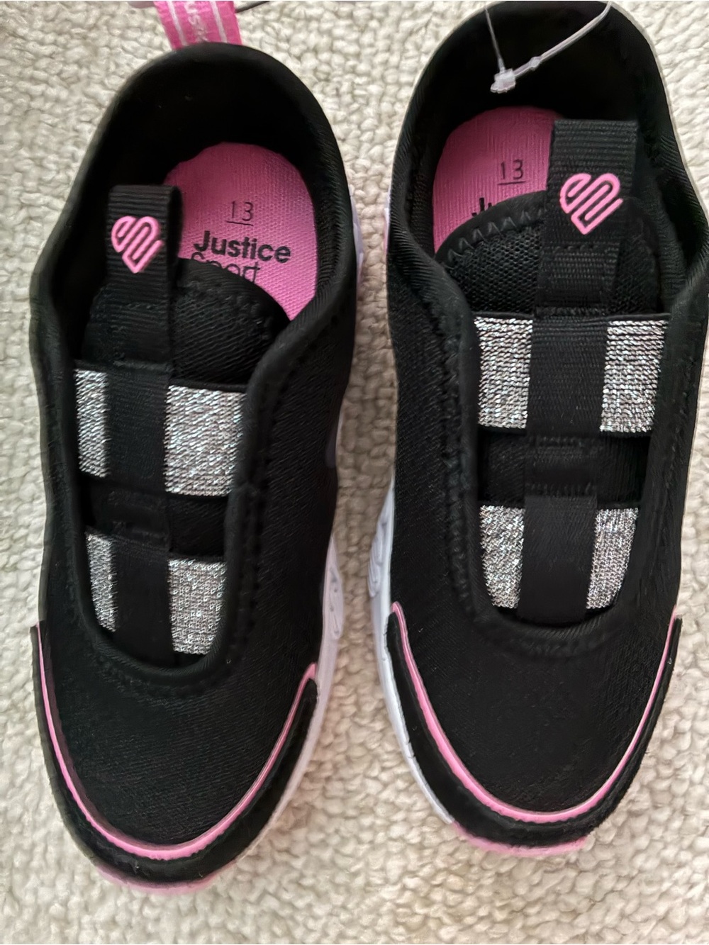 Justice Black Pink and Silver Girls' Slip-On Sneakers